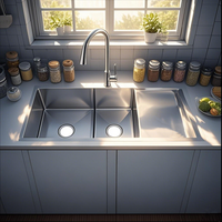 Évier double grand format 41x19 pouces en acier inoxydable SUS304 avec égouttoir, finition brossée, pour cuisine et hôtel, vente en gros OEM