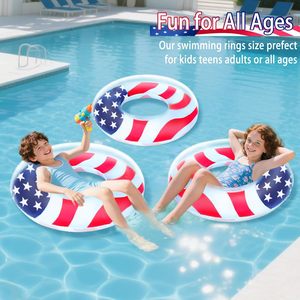 <b>Inflatable</b> USA Flag Pool <b>Float</b> 355 Inch Swim Ring for Kids Adults Lake Beach Red White Blue Patriotic Summer Pool Party Toy - Product Image 4