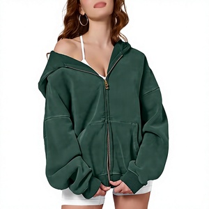 Sudadera con capucha y cremallera completa para mujer, estilo oversize, lavado ácido, peso pesado 380 GSM, 100% algodón, chaquetas de moda para otoño, ropa de invierno - Product Image 1