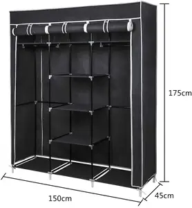 Bedroom folding fabric closet accessories metal cloth cabinet wardrobe