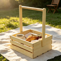 Caisse en bois de pin naturel non fini avec poignée, panier de rangement en bois à lattes pour fruits, légumes, épicerie, cadeaux, présentoir et organisateur