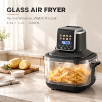 Air Fryer 5.5L+3.2L dengan Jendela Kaca, 8 Preset, Layar Digital, 1400W, Oven Penggorengan Udara Elektrik untuk Dapur Rumah