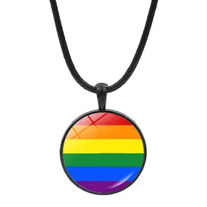 24 디자인 재고 블랙 코드 체인 LGBT 게이 레즈비언 프라이드 레인보우 플래그 펜던트 목걸이
