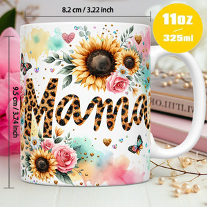 Regalo para el Día de la Madre, Taza de Café para la Mejor Mamá, Taza de Cerámica con Estampado de Girasol y Leopardo - Product Image 3