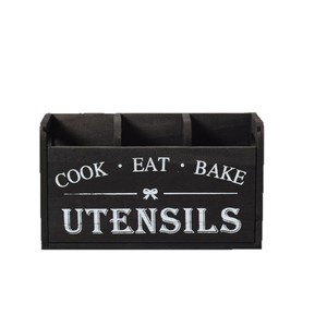 Boîte de rangement en bois pour ustensiles de cuisine, avec compartiments, pour utilisation sur table de cuisine, rectangulaire, blanc et noir - Product Image 3