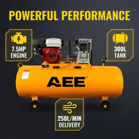 Compresseur d'air industriel stationnaire à moteur essence 300L avec surpresseur à piston 250L/MIN, lubrifié, refroidi par air, marque AEE