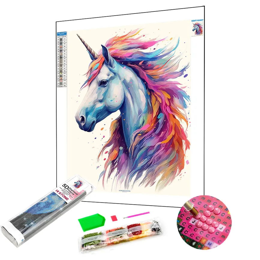 Toptan renkli Unicorn Rhinestones boyama dolu 5d Diy kare matkap matkap kalemler ile boyama odası dekorasyon