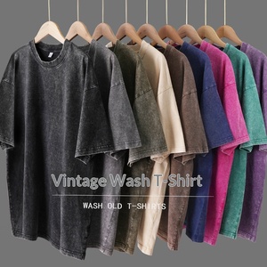 <span class=keywords><strong>T</strong></span>-<span class=keywords><strong>shirt</strong></span> in Cotone Pettinato Puro Lavato Effetto Vintage, Stile Americano Pesante, a Maniche Corte con Spalle Cadenti, di Marca alla Moda - Product Image 3
