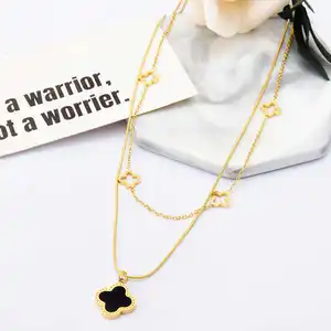 Wholesale Jewelry Fashion 4 Four Leaf Clover Necklace Personality Gold Plated Stainless Steel Necklaces