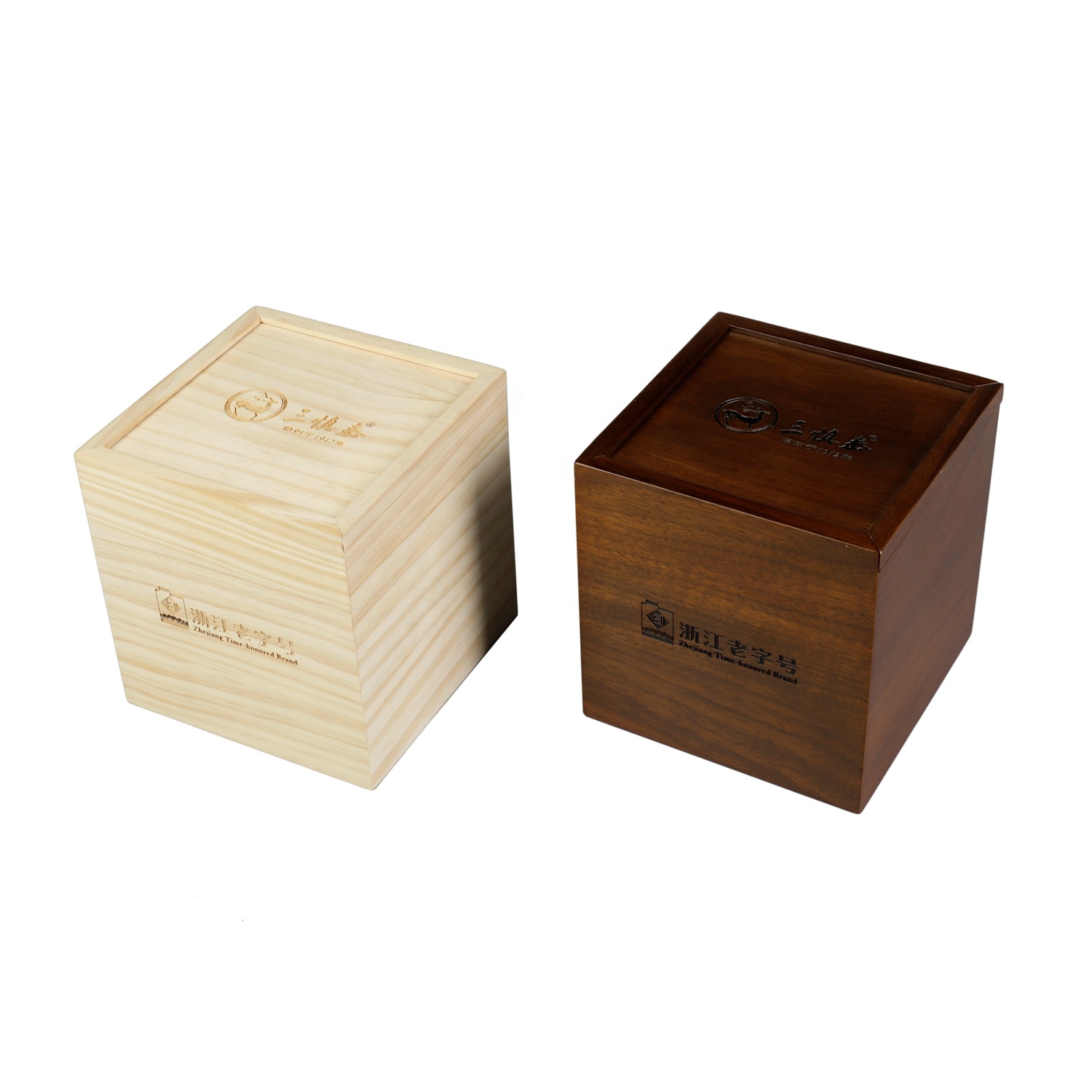 Logo Laser personnalisé petit carré en bois, boîtes à cadeaux en bois avec couvercle coulissant, vente en gros, pièces