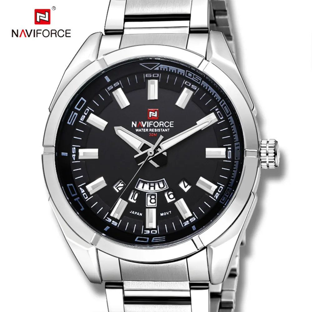 NAVIFORCE Brand Luxury Chronograph Waterproof Fashion Men Stainless Steel chain wrist gold Watch