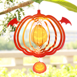 12 Inch Pink Metal Wind Spinner Colorful Pumpkin 3D Design for Yard and Garden Hanging Wind Spinner - Product Image 2