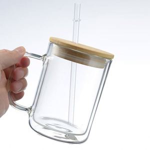 Gobelets à sublimation transparents en forme de boule de neige, avec couvercle en bambou, 15 oz, en verre dépoli à double paroi, personnalisables, pour café, vente en gros, prêts à expédier - Product Image 4