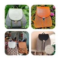 Kit de Sac à Dos Macramé Tressé à la Main avec Base et Rabat en Cuir Fournitures de Fabrication de Sacs au Crochet DIY pour Femmes Matériaux de Tricot