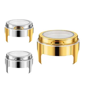 Modern Chef And Dish Catering Warmer Round Cheffing Dish Stainless Steel Buffet Food Roll Up Golden Chaffing Dishes