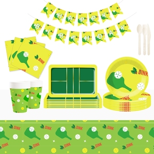 DAMAI Nouveau style Décorations de fête de tennis de table Ensemble de vaisselle pour fête de tennis de table comprenant assiettes en papier, gobelets et serviettes pour fête sportive de garçons - Product Image 1