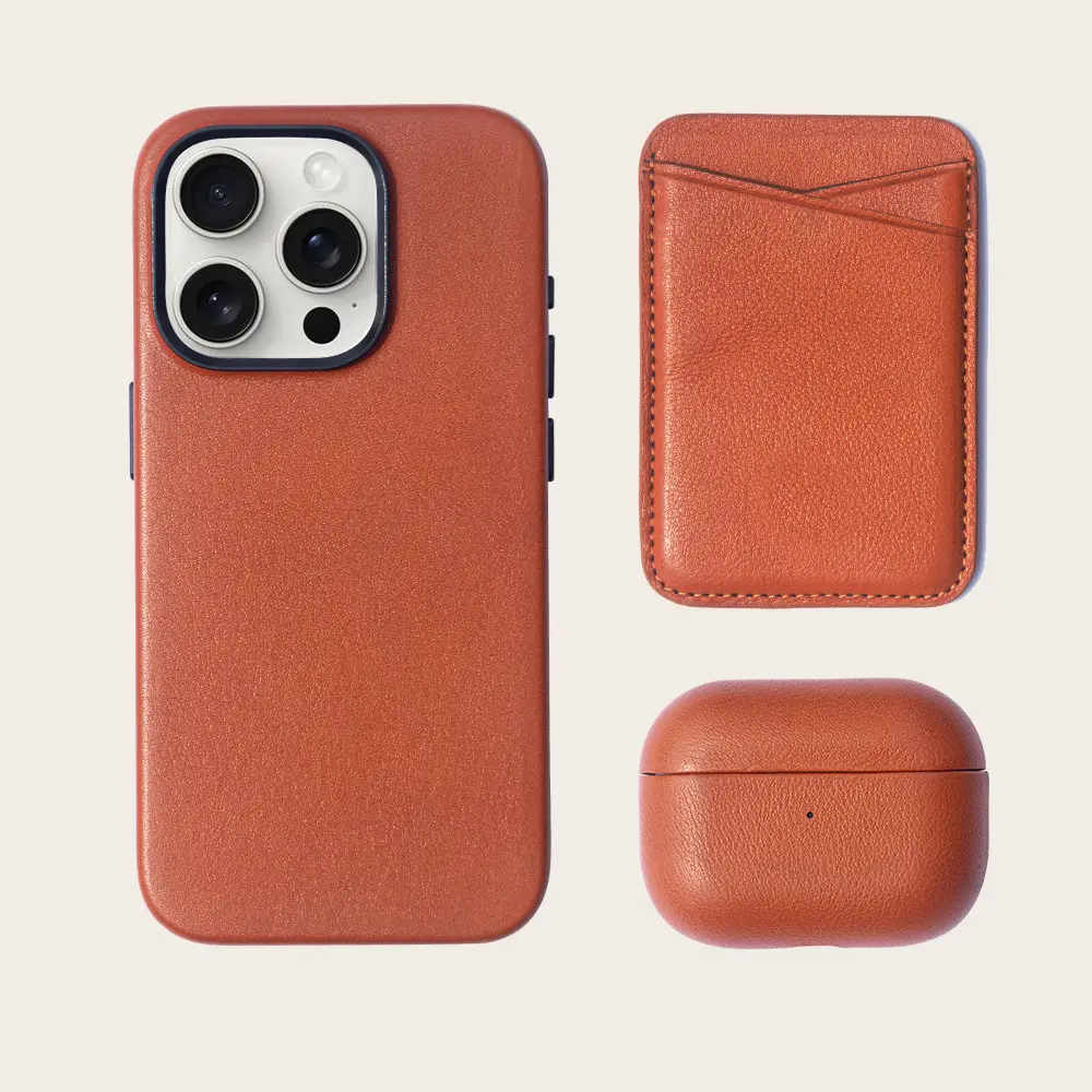 Vegetable Tanned Leather Cell Phone Case Customize Design For Iphone Bulk Phone Case