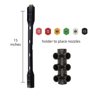Equipped With 6 Nozzles 15 Inches 7 Pieces 4000PSI Car Cleaning Pressure Cleaning Gun Extension Rod Stainless Steel Rod Kit