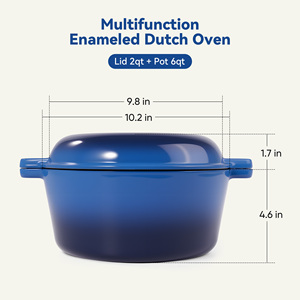 Cocotte en fonte émaillée 6QT avec couvercle 2QT, pot émaillé avec poignées, compatible four, pour rôtir, cuire et toutes surfaces de cuisson - Product Image 6