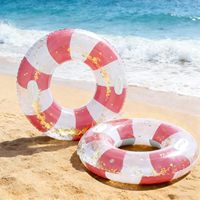 2er-Pack 48 Zoll rosa-weiß gestreifte große aufblasbare Schwimmringe mit Griffen, Schwimmreifen für Erwachsene für Strand & Pool