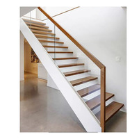 Bande de bois et de verre à LED, de style british, escalier droit, avec éclairage LED, à la mode