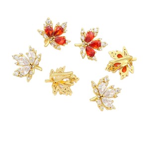 18k real <b>gold</b> diamond-encrusted maple leaf clip fastener, placket <b>button</b>, universal clasp, DIY jewelry D160 - Product Image 5