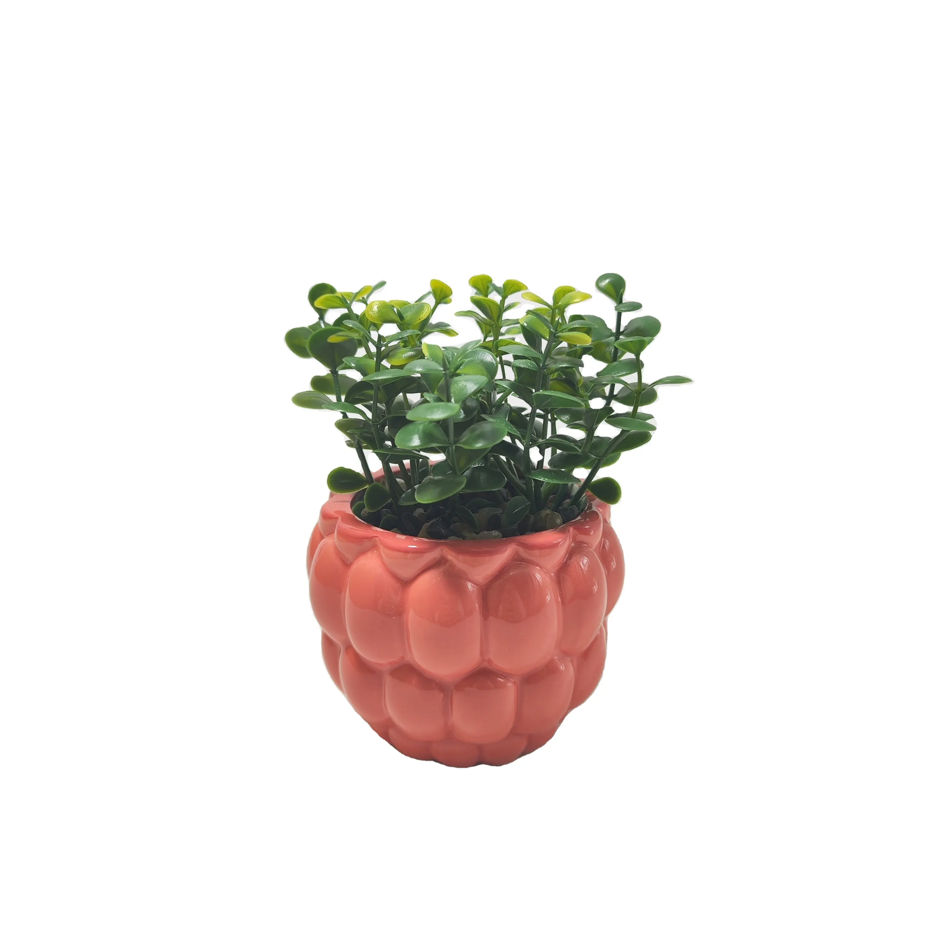 Maceta de cerámica artificial, caja marrón con flores artificiales de plástico, decoración de jardín, características del Día de San Valentín, taza de fresa