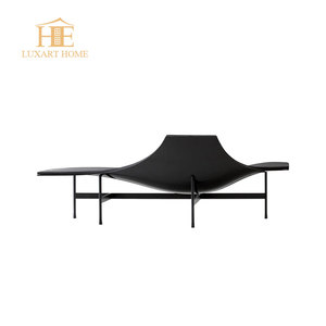 Sillón largo de cuero negro de alta calidad, sillón minimalista moderno para sala de estar - Product Image 6