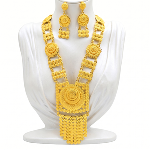 ZHENXUN Dubaï Ensemble de bijoux de mariée plaqué or 24K, motif cercle, collier et boucles d'oreilles, bijoux de mariage de grande taille pour femme, vente en gros - Product Image 5