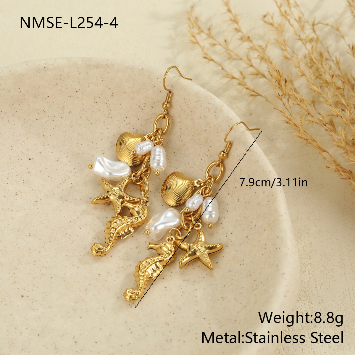 ต่างหูรูปปลาดาวฮิปโปแคมปัสแบบเปลือกหอย NMSE-L254-4