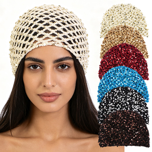 En gros, Bonnet en maille à paillettes et sequins, Turban au crochet, <span class=keywords><strong>Snood</strong></span> pour cheveux pour femmes, Filets à cheveux tricotés scintillants à motifs diamant - Product Image 1