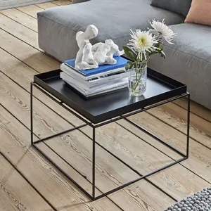 Bandeja quadrada de aço preto design moderno, metal lateral mesa de chá de café para casa