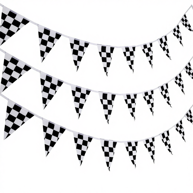 Pangda 10 Meters Checkered Triangle Pennant Plastic Racing Flag Banner Party Accessory Race Theme Birthday Party Decoration (6