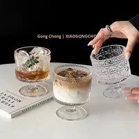 Tasse à thé glacé Americano de style Instagram, design moderne et simple, écologique, en verre à haute tige, design de niche en relief