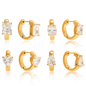 Boucles d'oreilles pendantes Huggie en acier inoxydable avec zircon serti griffe, bijoux fantaisie pour femme, motif cœur elliptique - Product Image 5