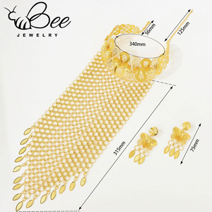 Nouvel ensemble de bijoux de mariage italien luxueux plaqué or 24 carats, collier long ajouré et boucles d'oreilles pour les mariées nigérianes - Product Image 6