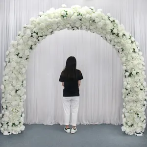 Guida stradale di lusso 3D bianco artificiale rosa ortensia fila di fiori arco di nozze decorazione floreale disposizione del partito sfondo parete Layout