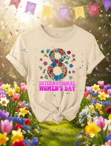 T-shirt elegante da donna girocollo a maniche corte con stampa floreale per la Giornata Internazionale della Donna, top primavera estate autunno vestibilità regolare - Product Image 2