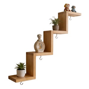 Wooden Trapezoidal Wall <b>Shelf</b> 4 Layers Hanging Storage <b>Rack</b> For Kitchen Cup Display And Condiment Organization - Product Image 3