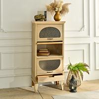 Meuble de rangement INNOVA pour salon, style farmhouse, en bois naturel, avec tiroirs, 3 étagères et porte vitrée, pour salle à manger ou entrée
