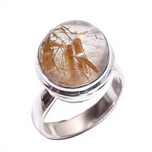 Modern Classic Design Natural Golden Rutile Bezel Setting 925 <b>Sterling</b> <b>Silver</b> Gemstone Handmade IGI Certified Wedding <b>Ring</b> - Product Image 2