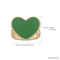 Parure de bijoux tendance pour femme : collier, boucles d'oreilles, bracelet et bagues en laiton émaillé vert, plaqué or 14 carats, motif cœur d'amour