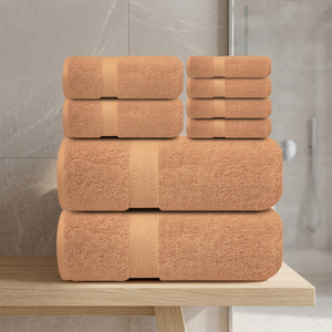 Ensemble de serviettes de bain en tissu éponge mélangé coton couleur unie ORCHID, douces, absorbantes, écologiques, pour hôtel, spa et maison, couleur camel. - Product Image 1