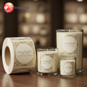 맞춤 디자인 고급 질감 종이 브랜드 로고 인쇄 양각 금박 양초 라벨 스티커 (양초 용기용) - Product Image 1