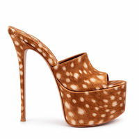 Chaussures de créateur 2026 en poils de veau dalmatien, mules à talon de 16 cm, imprimé animal sexy, sandales à plateforme ultra-hautes pour femmes