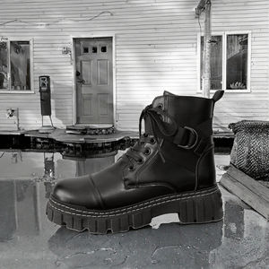 Bottes de travail montantes à lacets pour hommes - Noires, tailles 39-44, légères, antidérapantes et rehaussantes pour l'été - Product Image 2