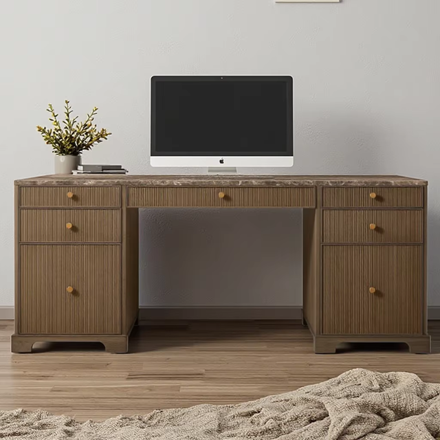 New Design Solid Wooden Office Furniture Home Computer Desks Marble Top Reeded Storage Desks