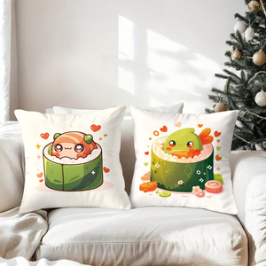 Bantal karakter sushi yang menggemaskan menambah kegembiraan liburan pada dekorasi ruang tamu yang nyaman dengan kaus kaki liburan dan tanduk rusa. - Product Image 3