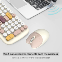 MOFII Ensemble clavier souris sans fil 2.4G mignon avec clavier et souris à touches circulaires pour PC portable téléphone tablette ordinateur