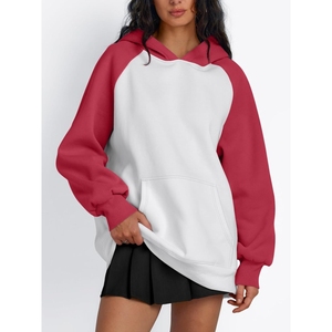 Women's Hooded Cropped Sweatshirt White Red <b>Drop</b>-shoulder Sleeve Casual Fleece Pullover Winter Wear Pockets Custom Printed Front - Product Image 2